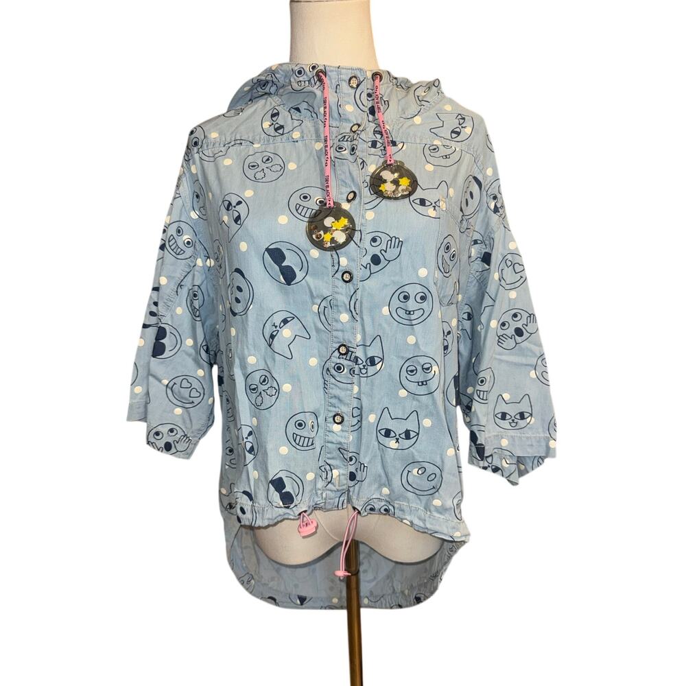 Toby Black Emoji Print Hooded Lightweight Jacket Size Small